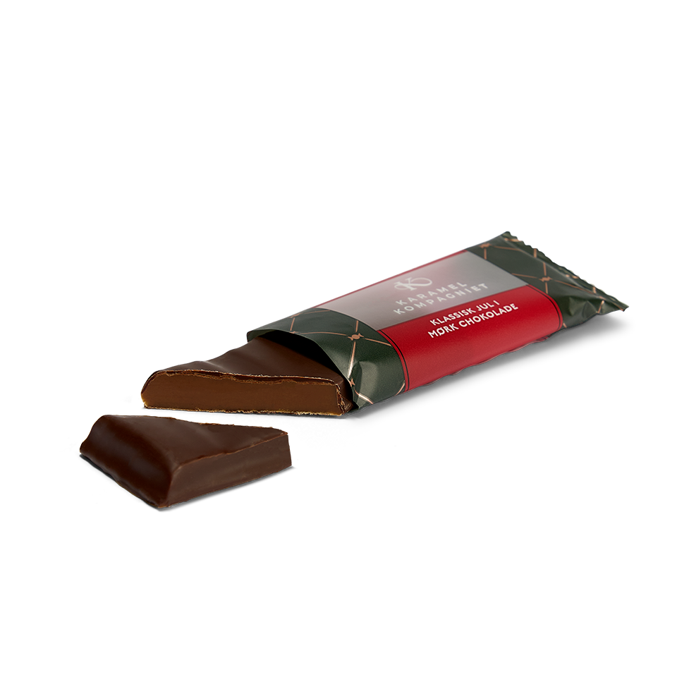 Chokoladeovertrukken Julekaramel Bar skåret over